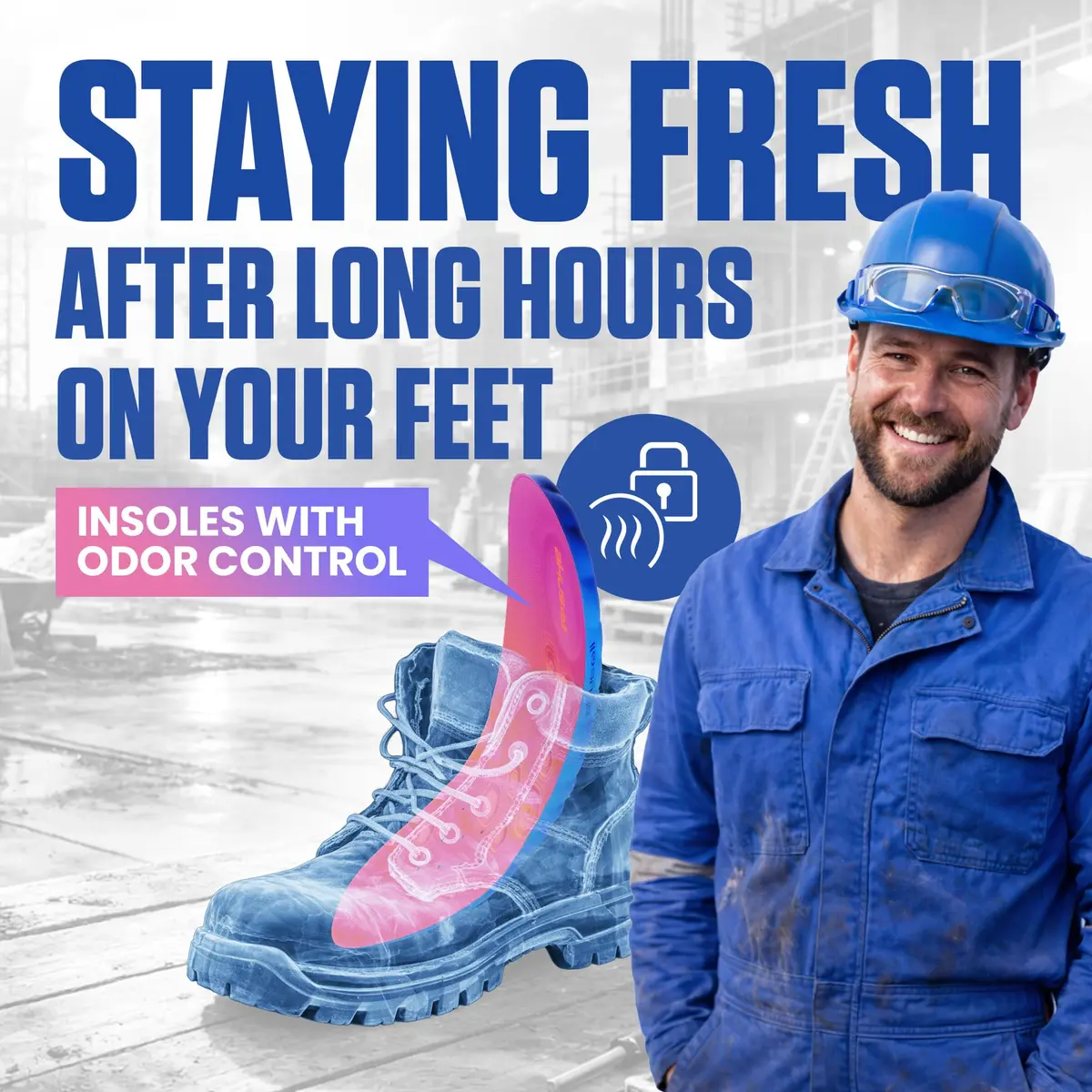 Akusoli Work Boot Insoles for Men L/XL | Cushioned Support & Gel Heel - view 6