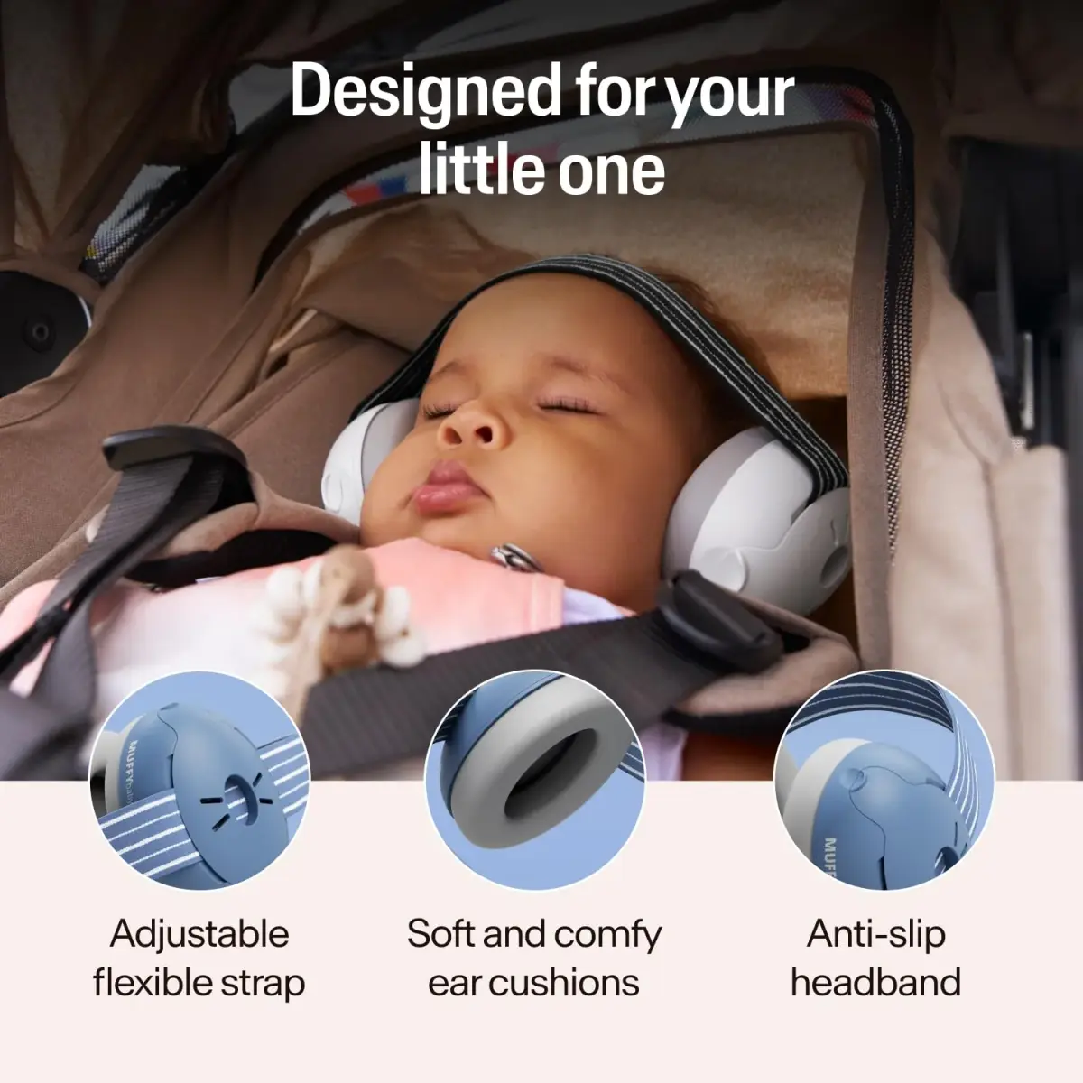 Alpine Muffy Baby Ear Muffs Noise Protection for Toddlers | 23 dB SNR (114g) | Denim Striped - view 3
