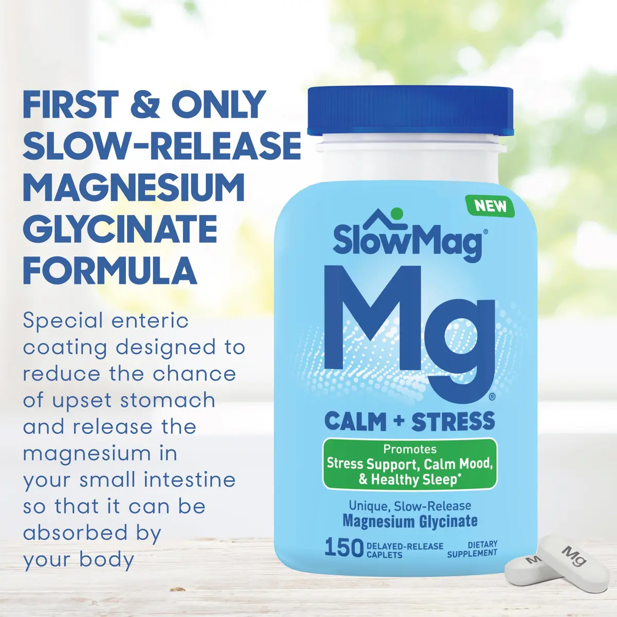 SlowMag Magnesium Glycinate Caplets 150 Count | Slow-Release Calm & Stress Support for Women & Men - view 2