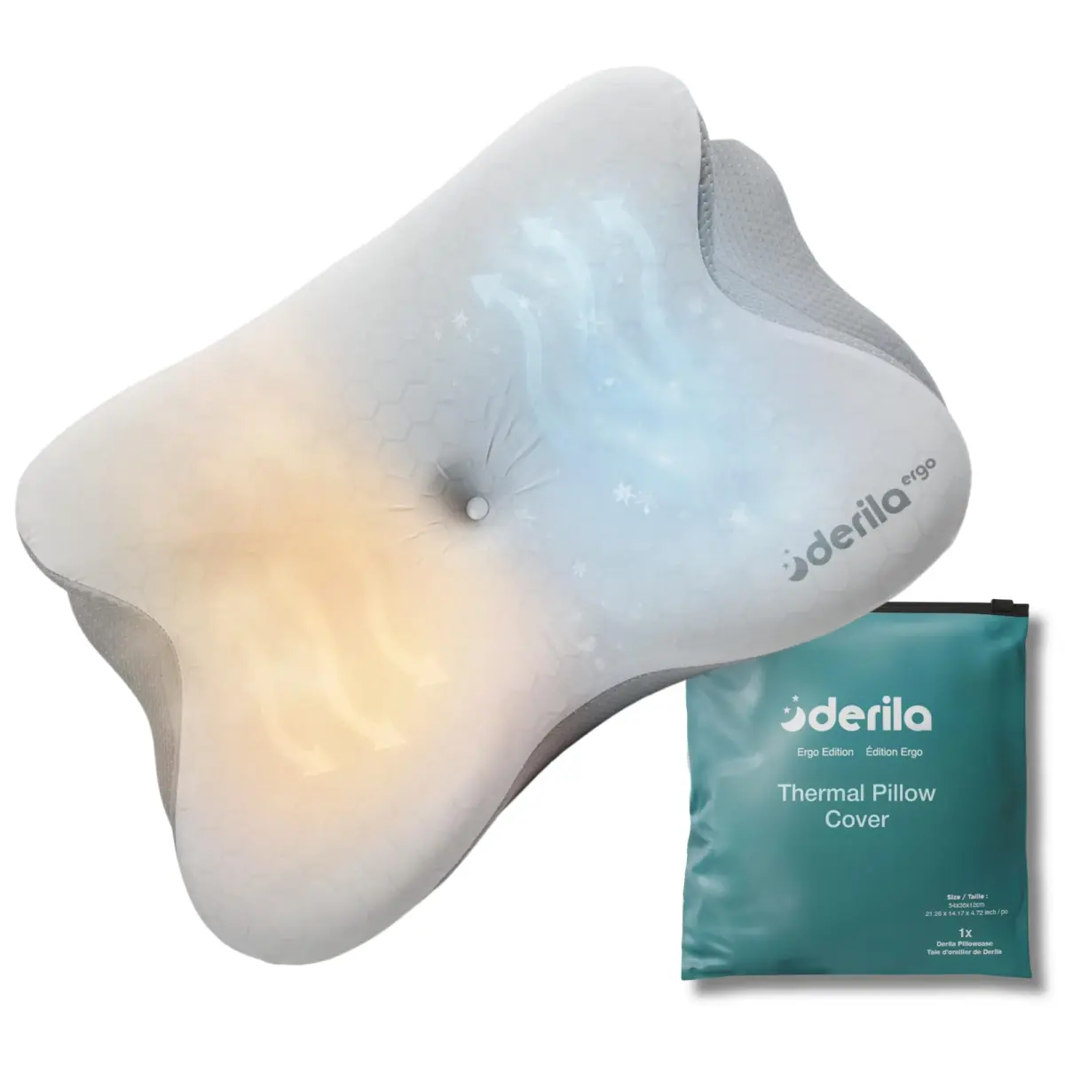 Derila Ergo Thermal Pillow Cover for Cervical Neck Pillow 54cm x 36cm x 12cm | Cooling Fabric for Better Sleep - main product image