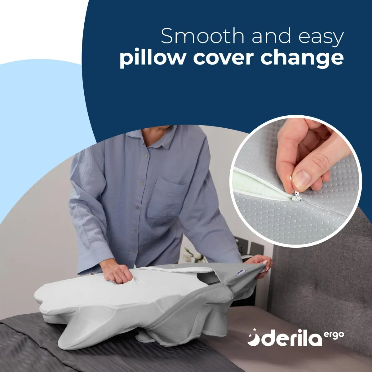 Derila Ergo Thermal Pillow Cover for Cervical Neck Pillow 54cm x 36cm x 12cm | Cooling Fabric for Better Sleep - view 5