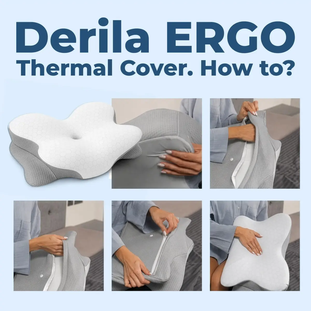 Derila Ergo Thermal Pillow Cover for Cervical Neck Pillow 54cm x 36cm x 12cm | Cooling Fabric for Better Sleep - view 3