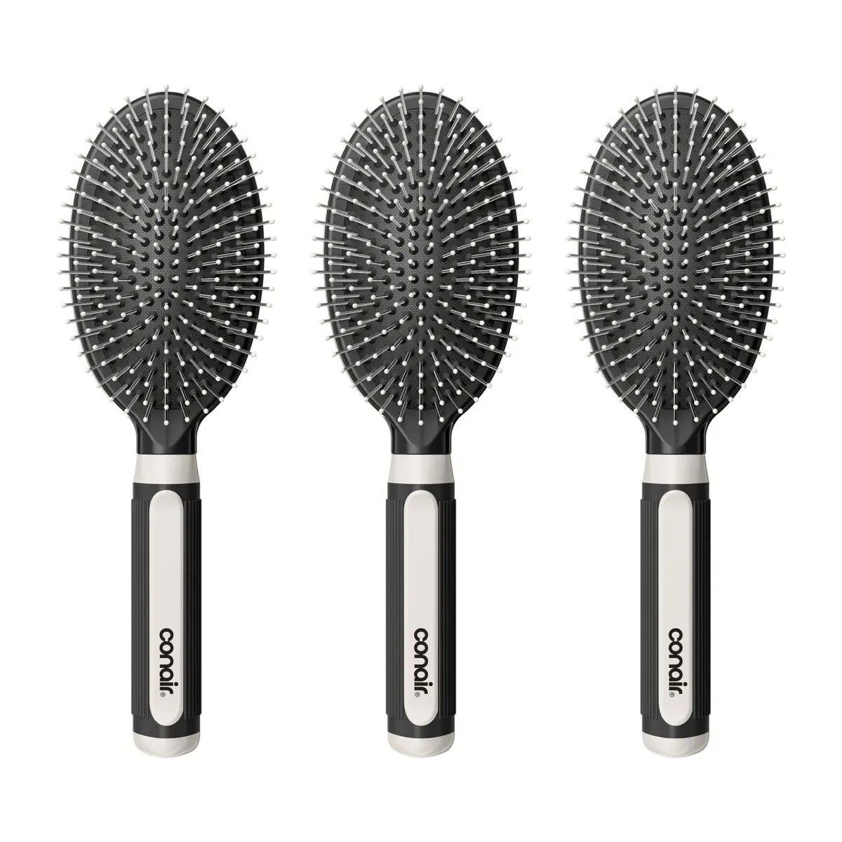 Conair Salon Results 3-Pack Hair Brushes with Metal Bristles & Cushion Base, Black | Detangling & Smoothing for Thick, Curly Hair - main product image