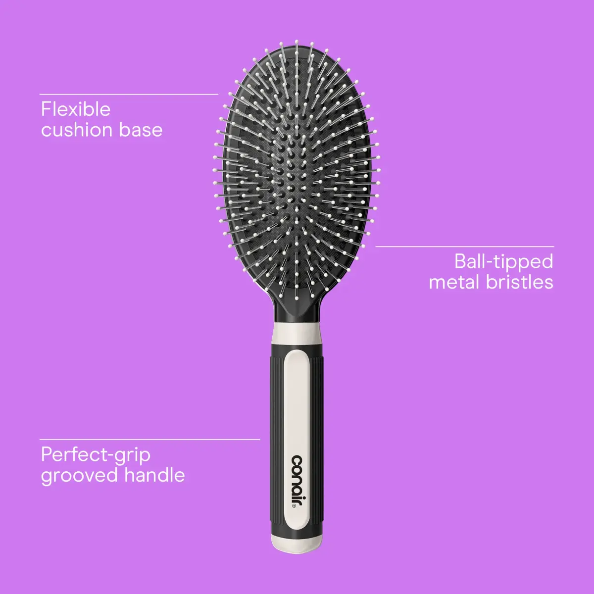 Conair Salon Results 3-Pack Hair Brushes with Metal Bristles & Cushion Base, Black | Detangling & Smoothing for Thick, Curly Hair - view 2