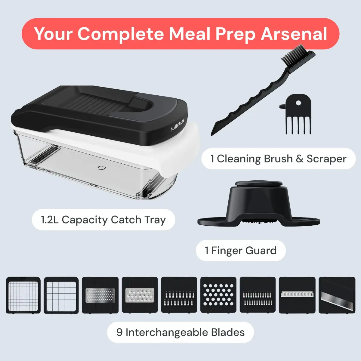 Fullstar Pro Core Vegetable Chopper & Mandoline Slicer, 9-in-1 Compact Meal Prep Essential with 420 Stainless Steel Blades & Container | 26.4 cm (10.4 in) Height - view 8