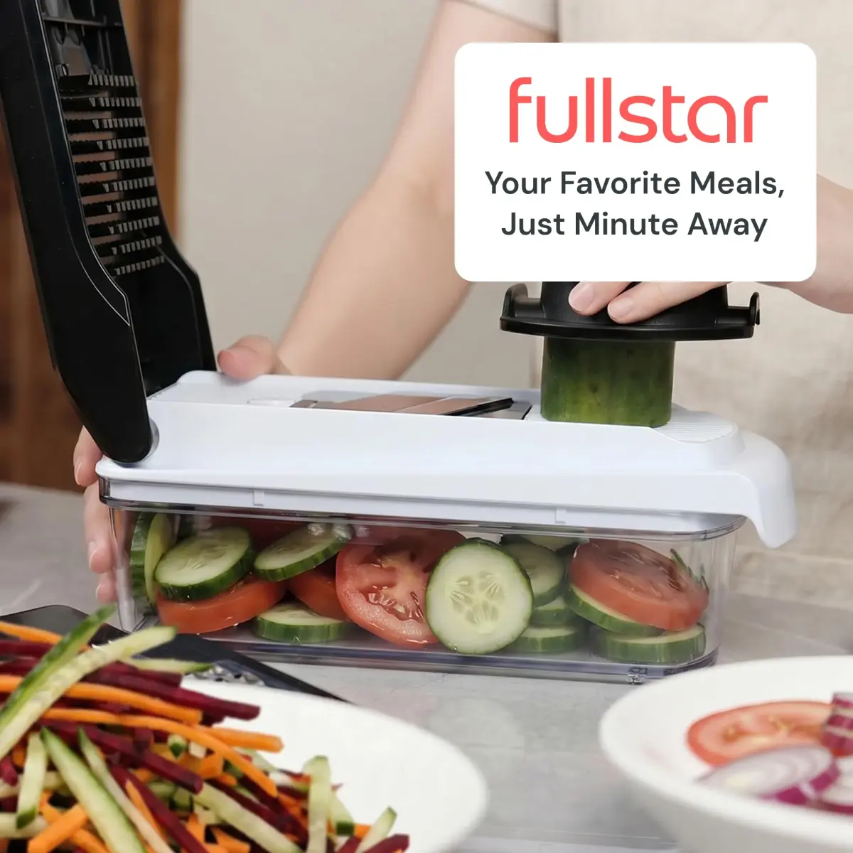 Fullstar Pro Core Vegetable Chopper & Mandoline Slicer, 9-in-1 Compact Meal Prep Essential with 420 Stainless Steel Blades & Container | 26.4 cm (10.4 in) Height - view 9