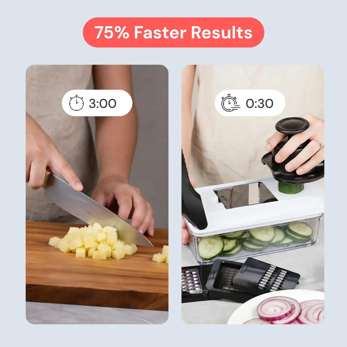 Fullstar Pro Core Vegetable Chopper & Mandoline Slicer, 9-in-1 Compact Meal Prep Essential with 420 Stainless Steel Blades & Container | 26.4 cm (10.4 in) Height - view 3