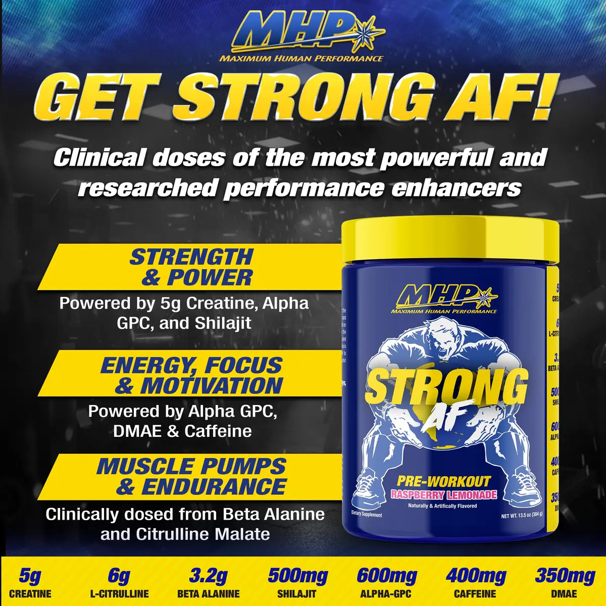 Maximum Human Performance Strong AF Pre-Workout 13.5oz | Muscle Building & Strength - view 5