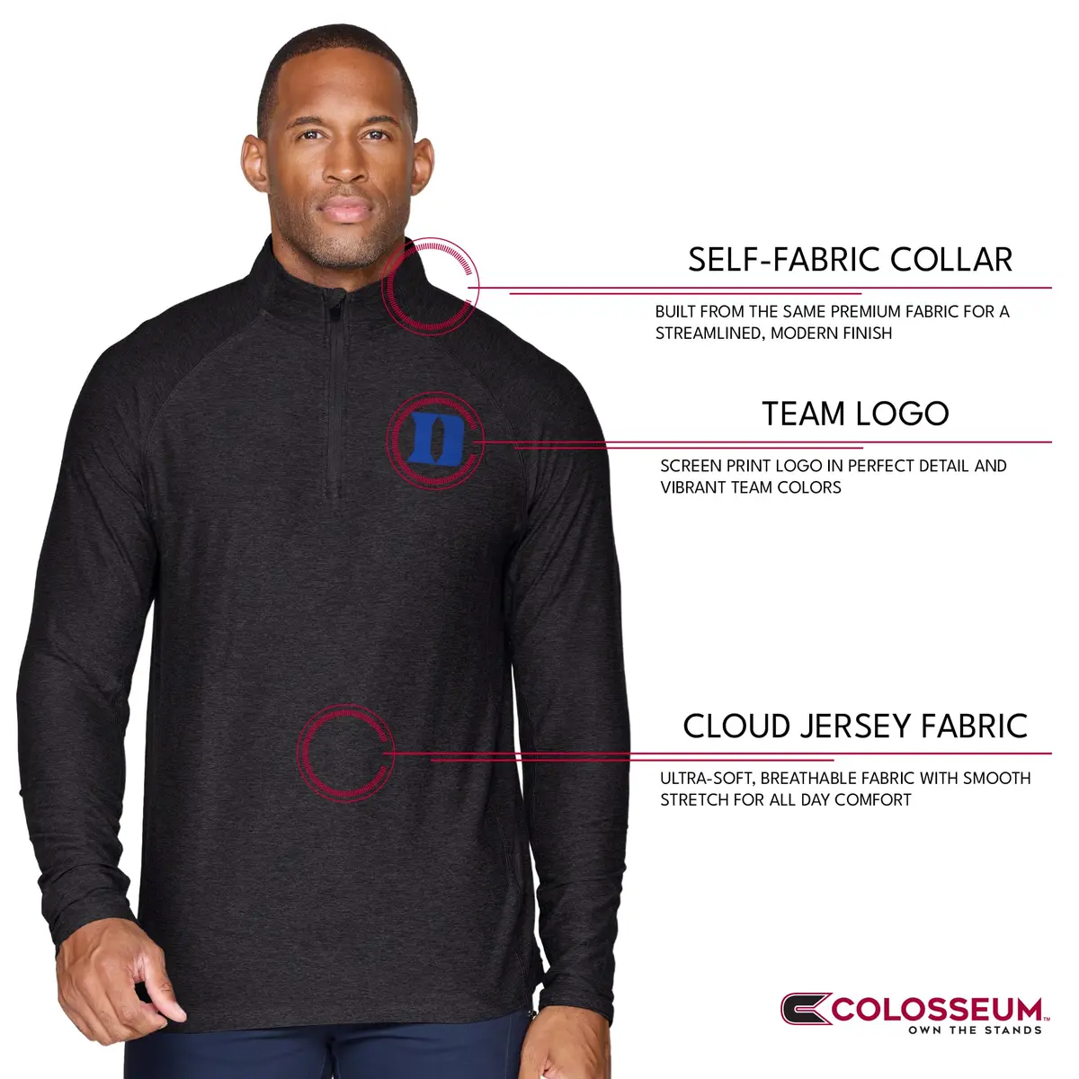 COLOSSEUM Men's Duke Blue Devils Vapor 1/4 Zip (Black, Large) | NCAA College Team Apparel - view 4