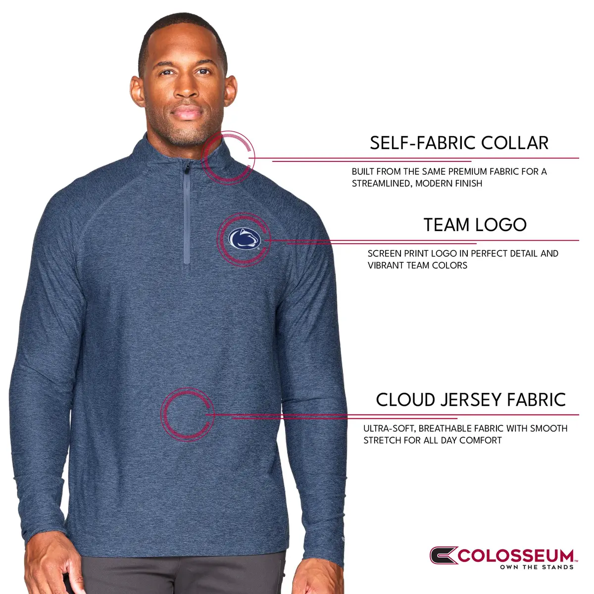 COLOSSEUM Men's Penn State Nittany Lions Vapor 1/4 Zip Navy Large | Collegiate Licensed Fanwear - view 4