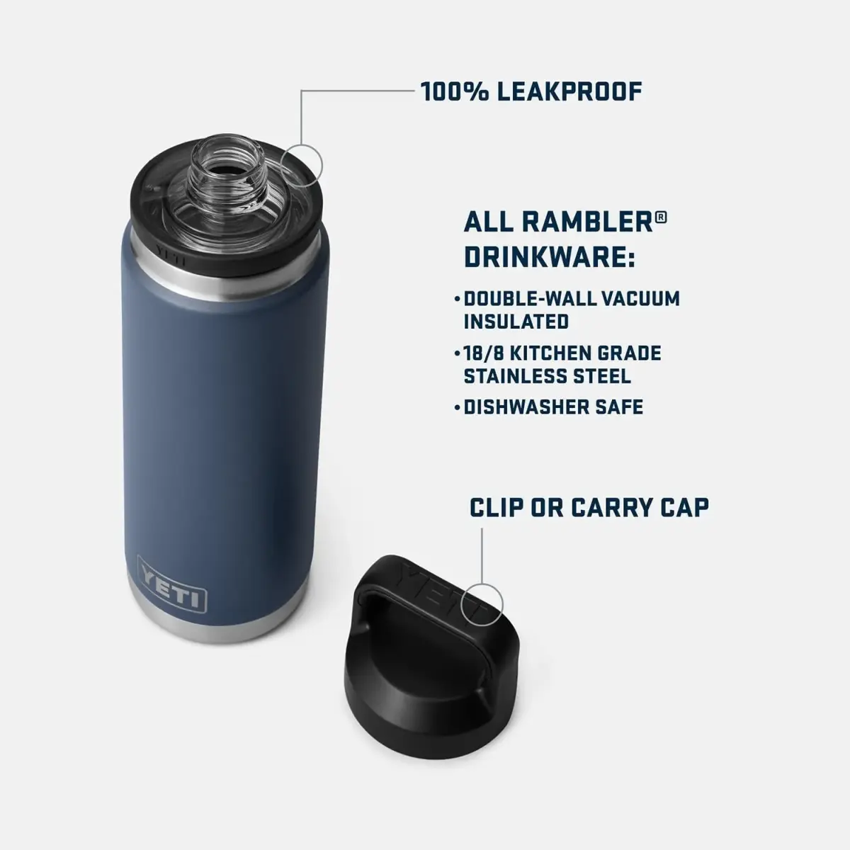 YETI Rambler 26 oz Royal Blue Bottle with Chug Cap - Stainless Steel, Vacuum Insulated - view 2