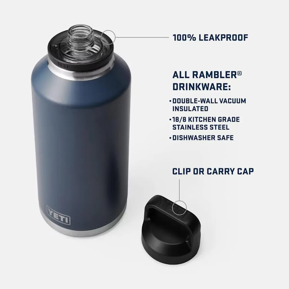 YETI Rambler 64 oz Bottle with Chug Cap, Royal Blue | 1.9 L (64 oz) Vacuum Insulated Stainless Steel - view 2