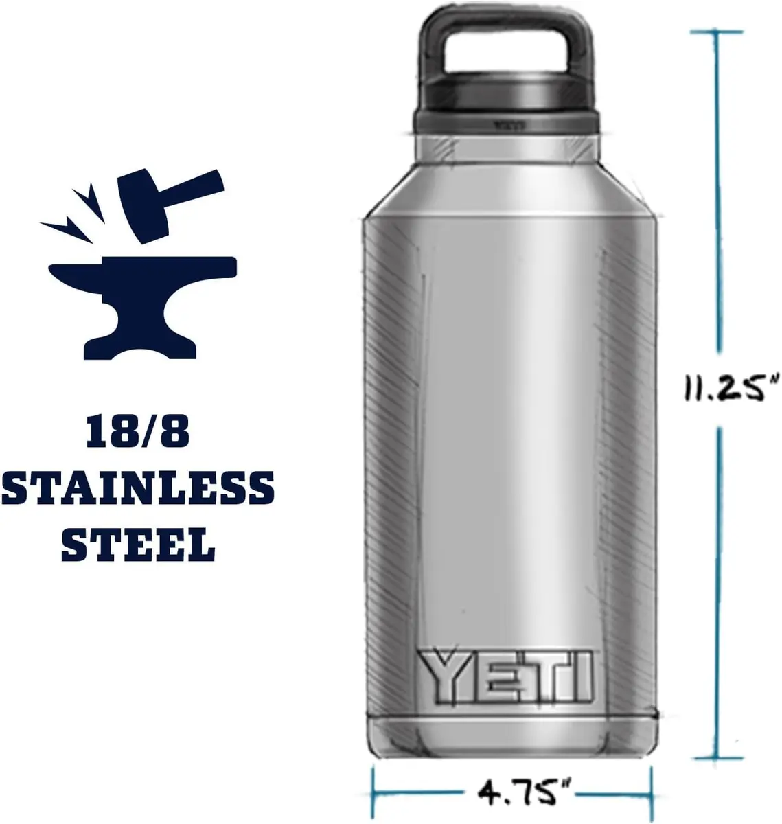 YETI Rambler 64 oz Bottle with Chug Cap, Royal Blue | 1.9 L (64 oz) Vacuum Insulated Stainless Steel - view 4