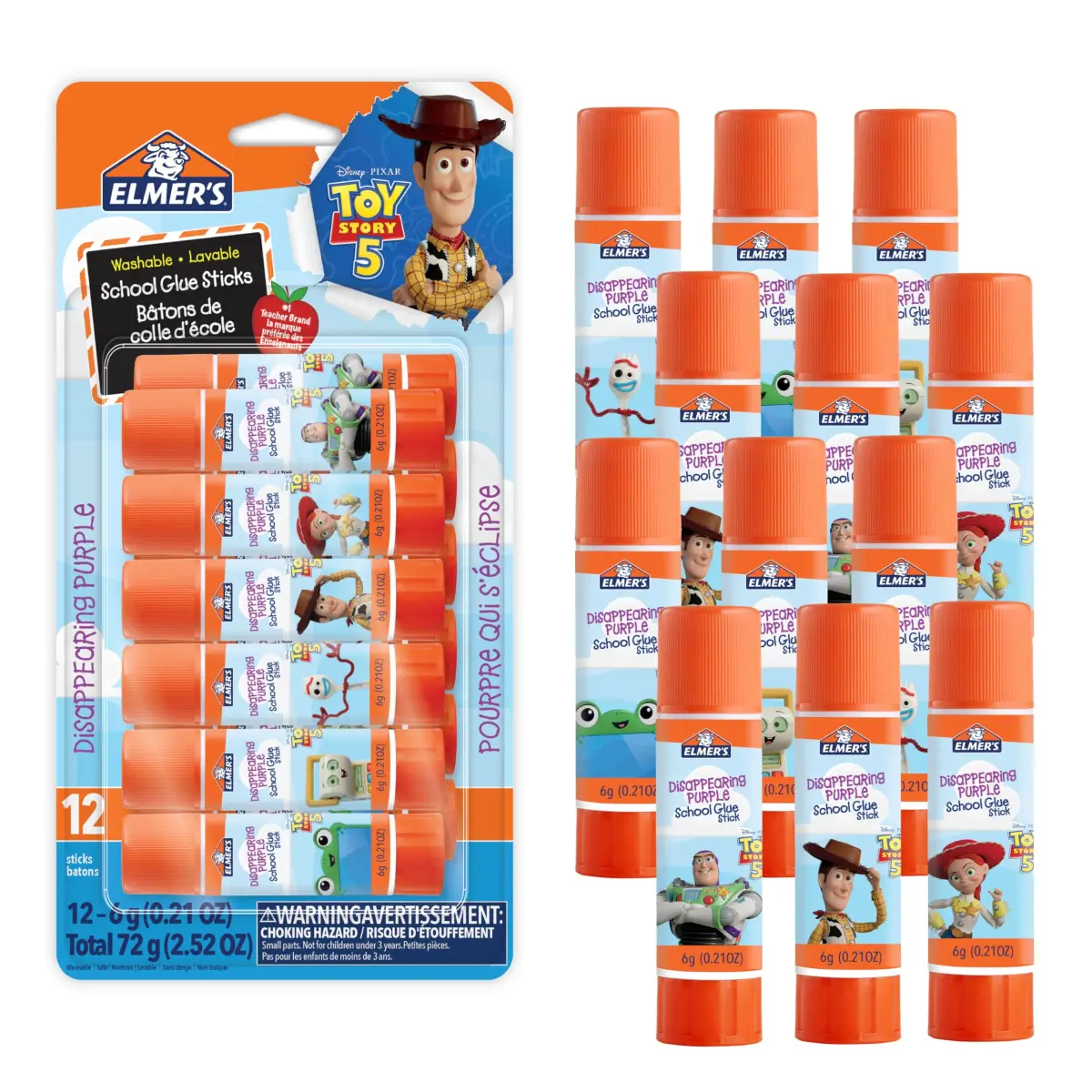 Elmer's Disappearing Purple Glue Sticks Featuring Toy Story Characters, 6 Grams, 12 Count | Acid Free, Photo Safe, Nontoxic & Washable - main product image