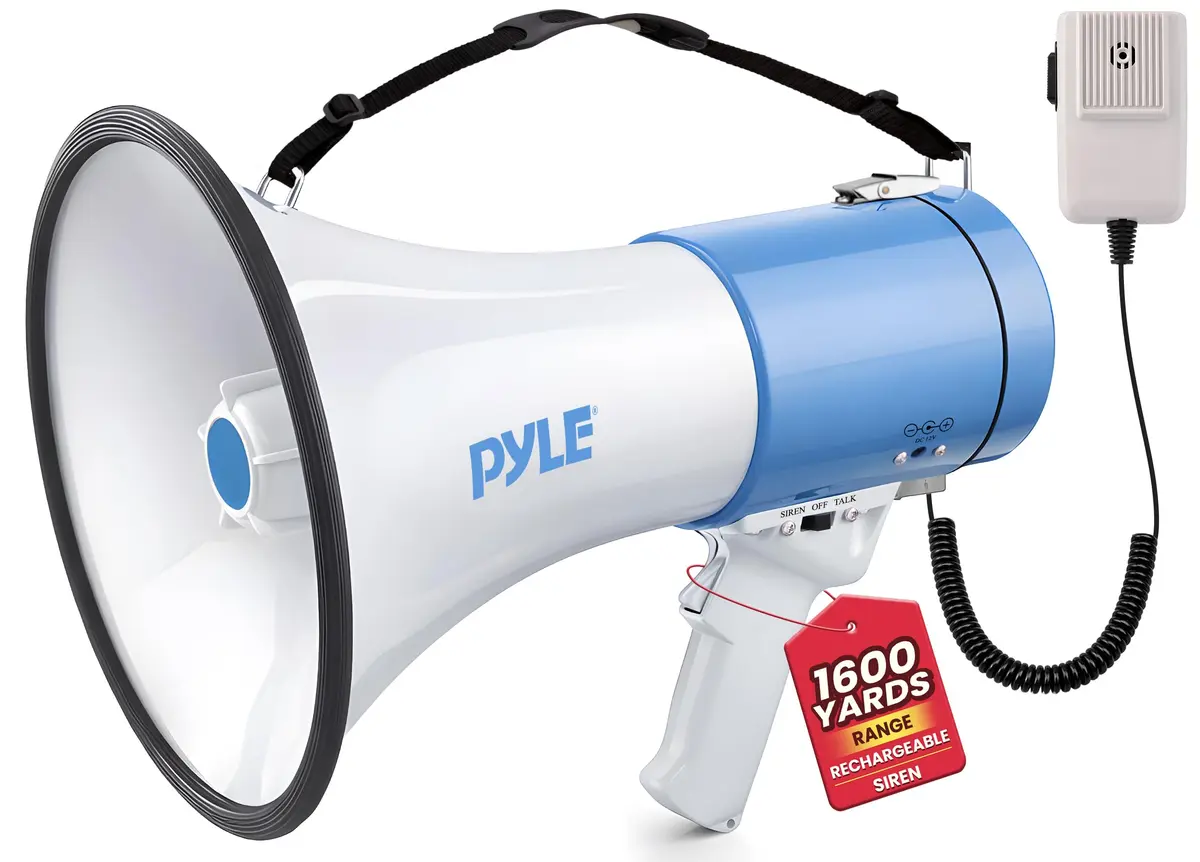 Pyle Portable Megaphone Speaker PA Bullhorn 50W | 1200 Yard Range, Siren, Adjustable Volume - main product image