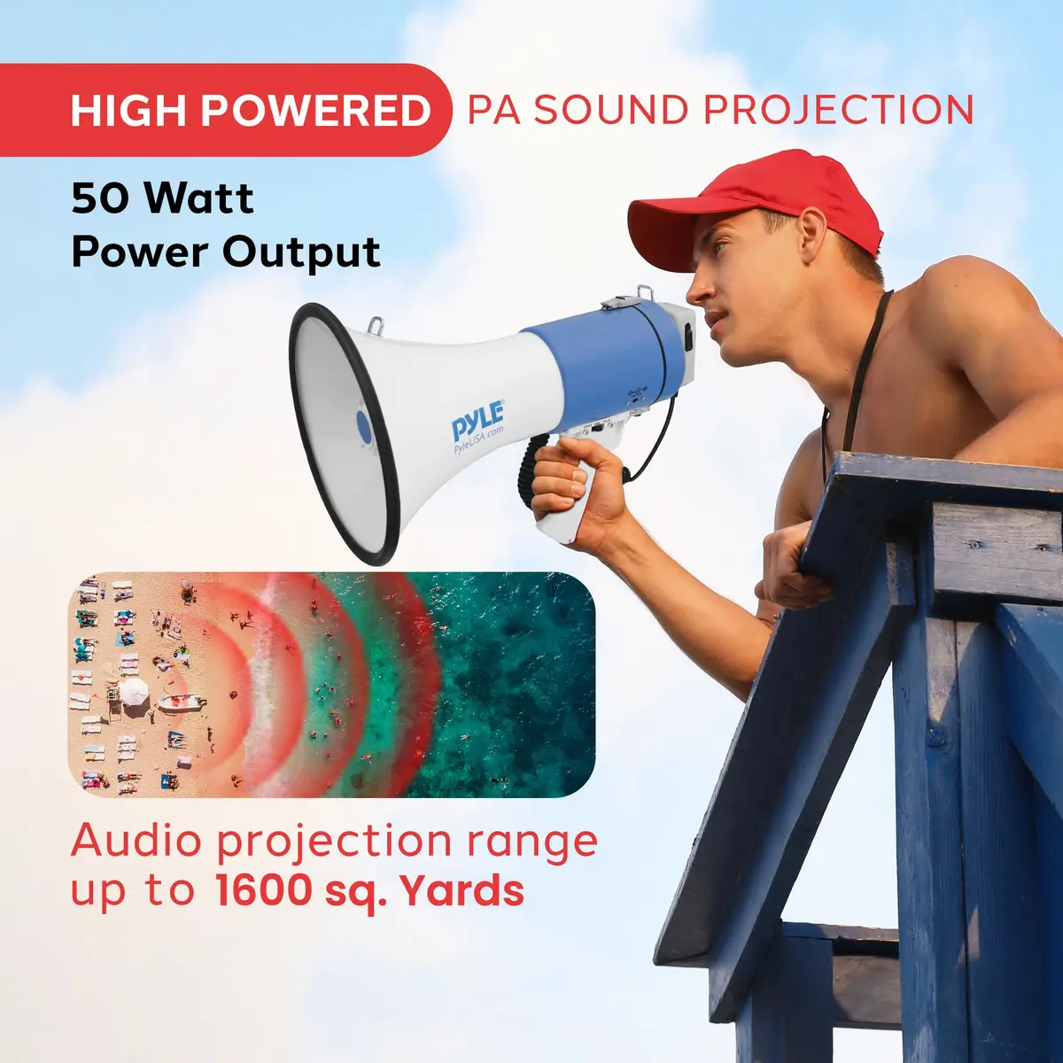 Pyle Portable Megaphone Speaker PA Bullhorn 50W | 1200 Yard Range, Siren, Adjustable Volume - view 2