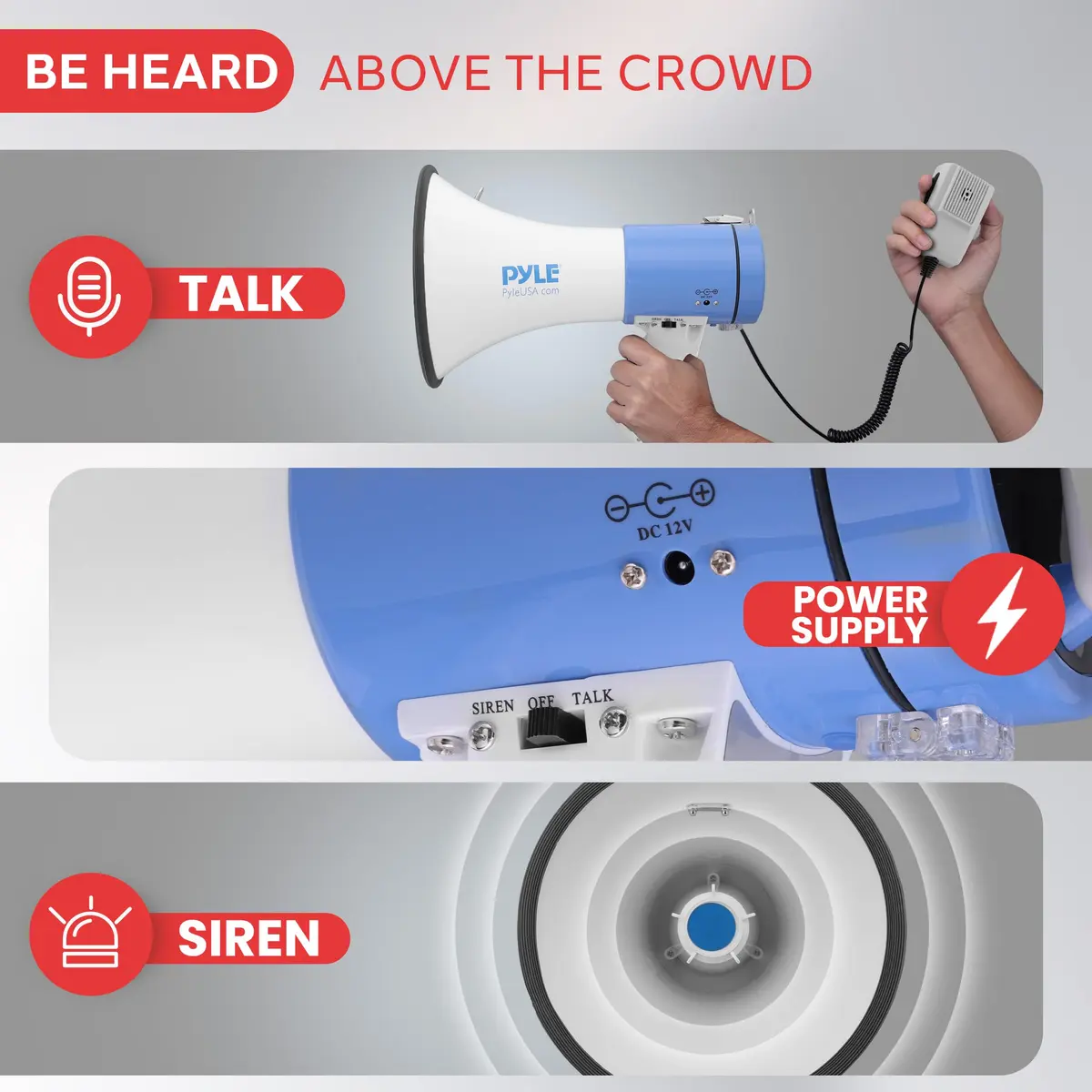 Pyle Portable Megaphone Speaker PA Bullhorn 50W | 1200 Yard Range, Siren, Adjustable Volume - view 3