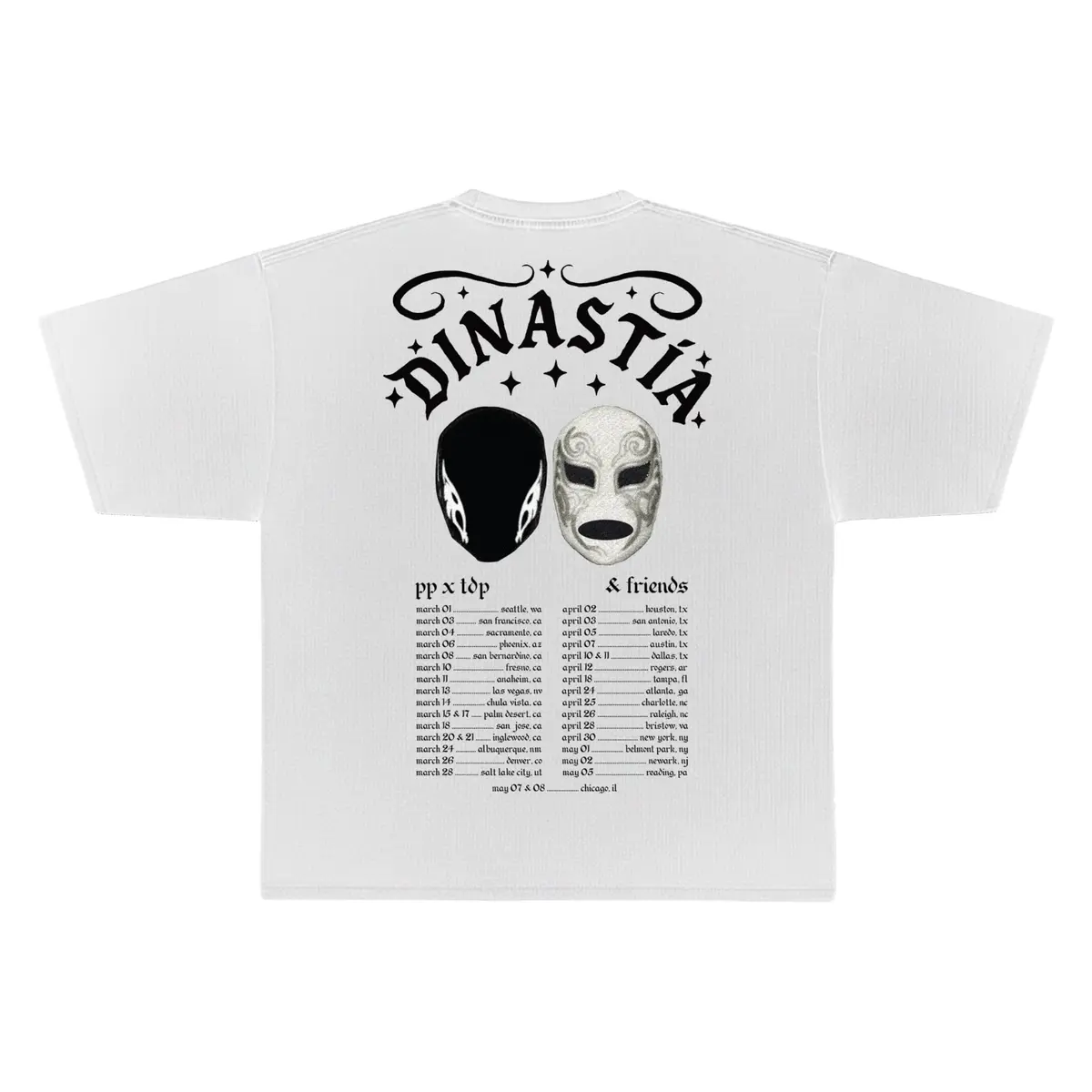 Peso Pluma Dinastía Tour Luchador Dateback T-Shirt | 100% Cotton, Regular Fit, Crew Neck, Graphic Print - view 3