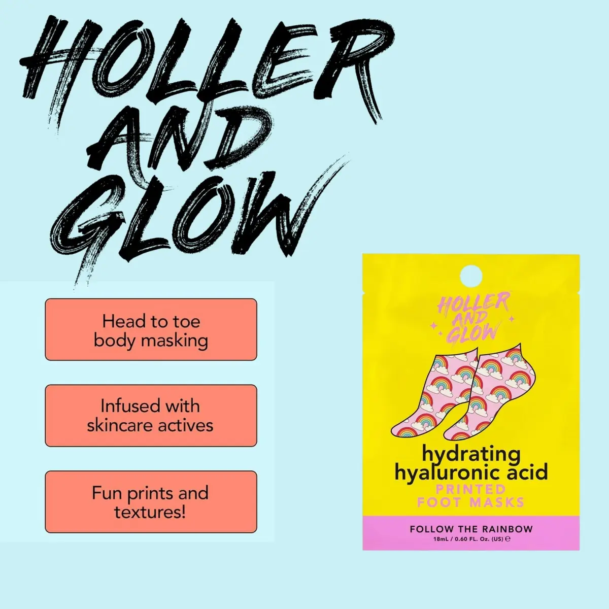 Holler & Glow Printed Foot Mask Variety Pack - Hydrating Socks, 6 Count | Fun Prints & Nourishing Ingredients - view 3