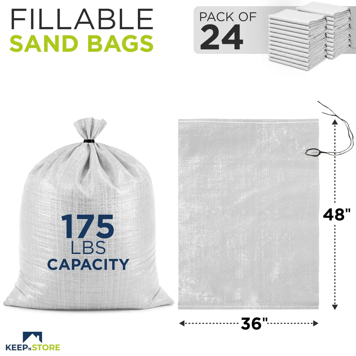 Keep N Store Heavy Duty Sand Bags Pack of 24 | Flood Control & Utility (70-120 chars) - view 2