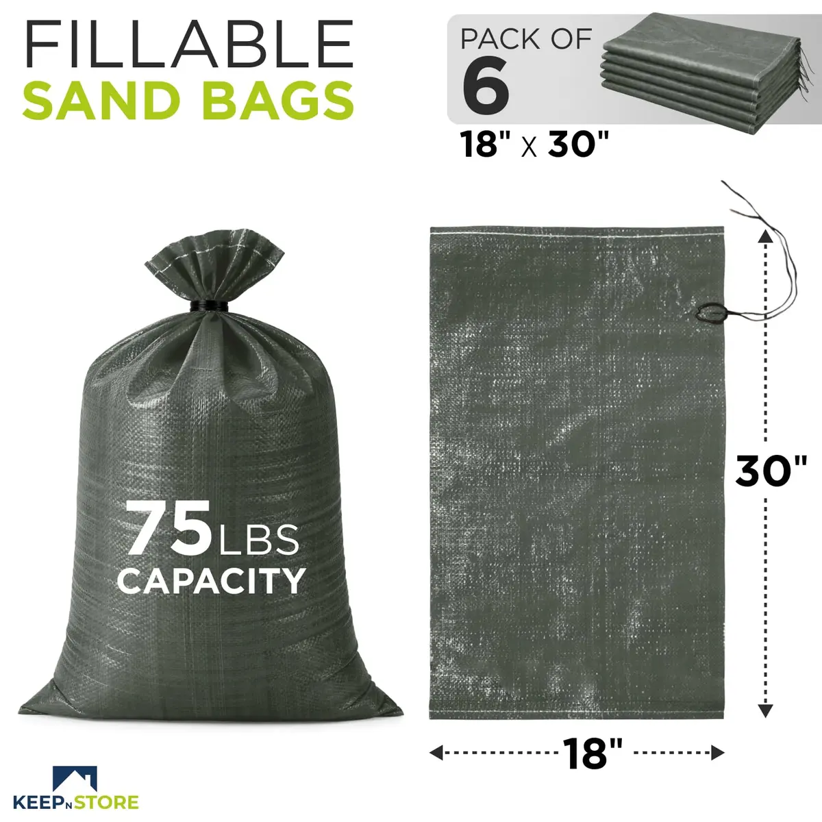 Keep N Store Heavy Duty Sand Bags Pack of 6 | Flood Control & Weight Stabilization (70-120 chars) - view 2