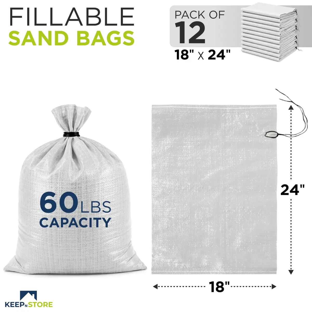 Keep N Store Heavy Duty Sand Bags Pack of 12 | Flood Control & Heavy Load Support (70-120 chars) - view 2