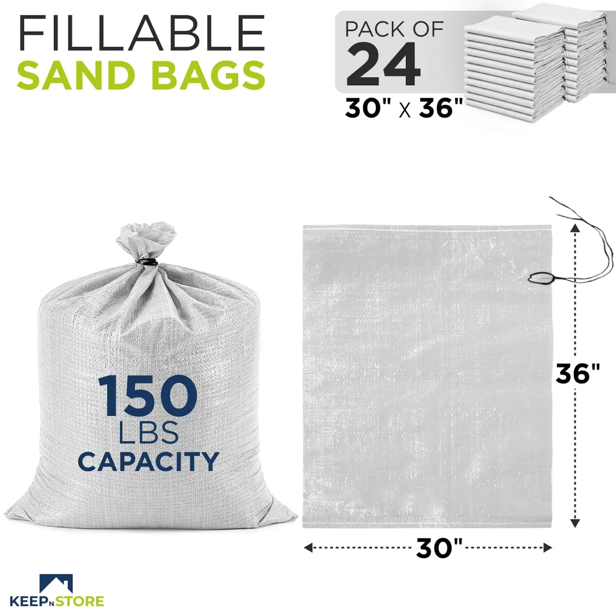 Keep N Store Heavy Duty Sand Bags Pack of 24 | Flood Control & Heavy Load Support (70-120 chars) - view 2