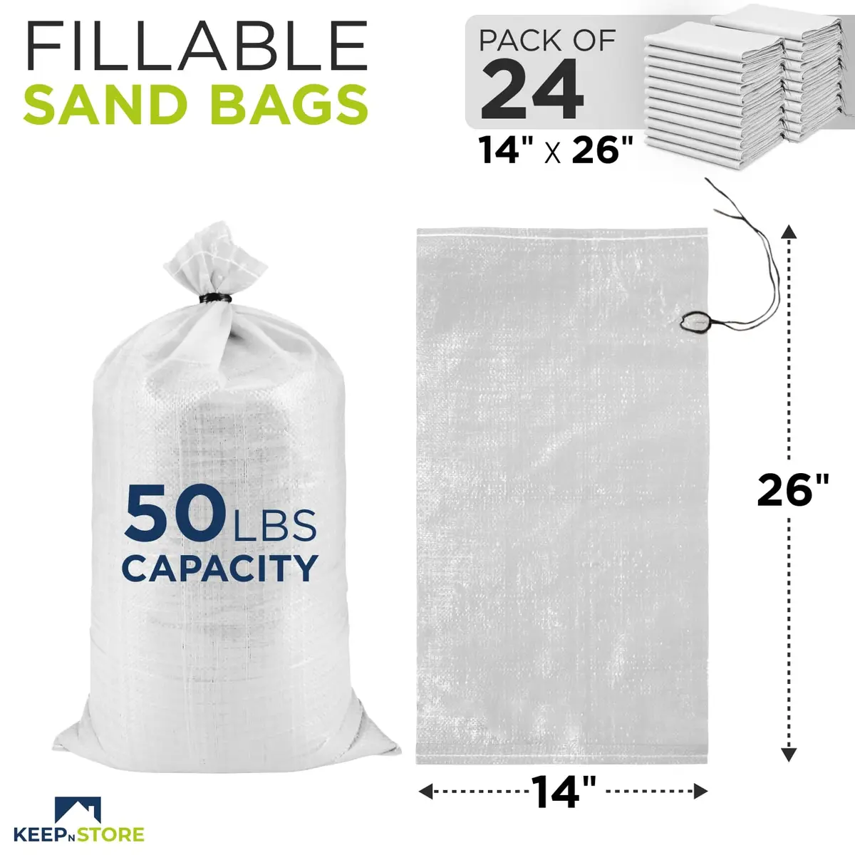Keep N Store Heavy Duty Sand Bags Pack of 24 | Flood Control & Industrial Use, 14x26 inches, 50 lbs - view 2