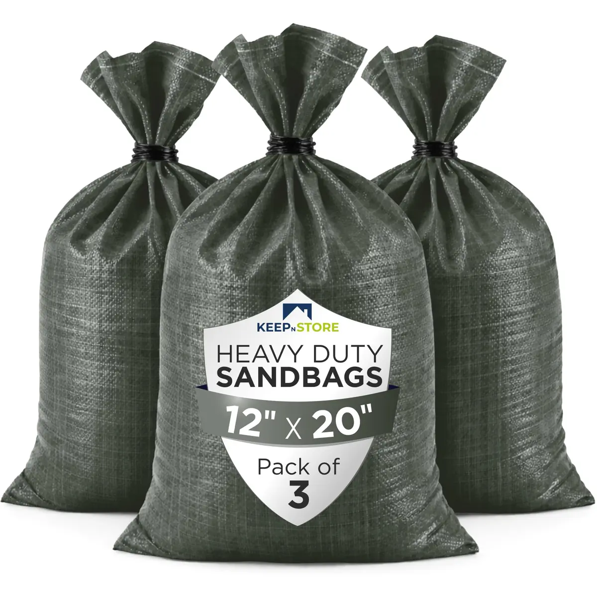 Keep N Store Heavy Duty Sand Bags Pack of 3 | 12x20 inches, 25 lbs, UV Protected, Fillable for Flood Control - main product image