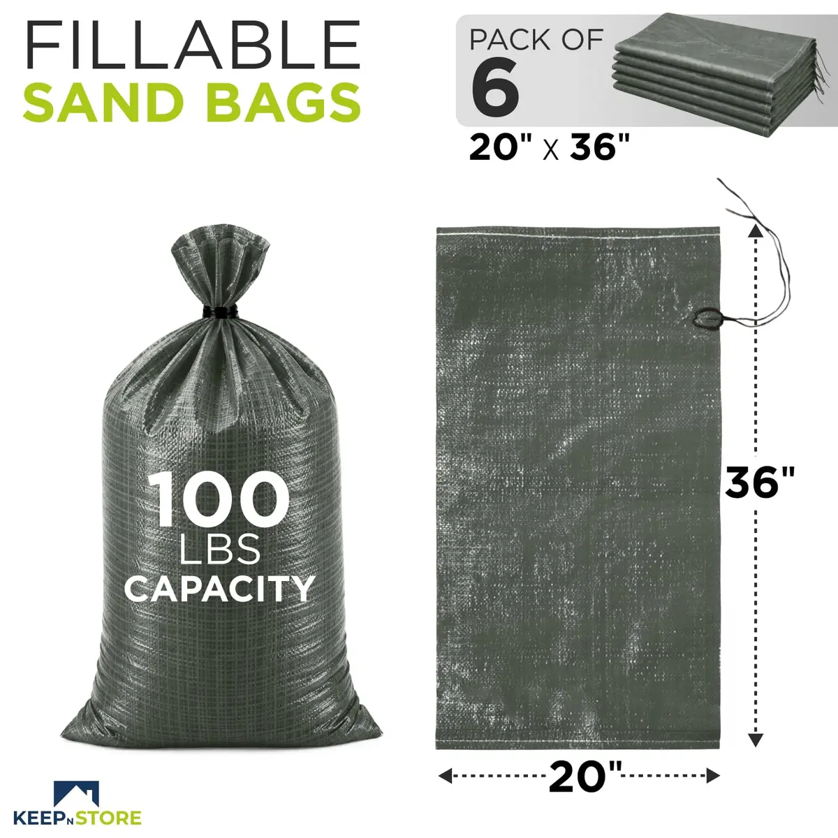Keep N Store Heavy Duty Sand Bags Pack of 6 | Flood Control & Industrial Use 20x36 inches - view 2