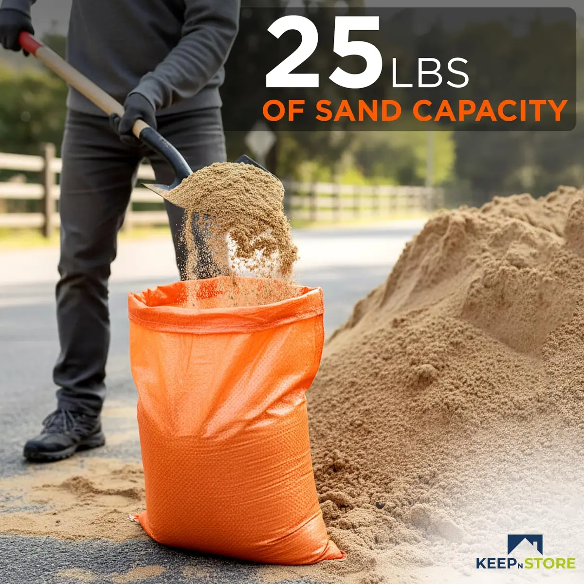 Keep N Store Heavy Duty Sand Bags Pack of 10 | 12x20 inch, 25 lb Capacity, UV Protected, Fillable with Ties, Bright Orange - view 4