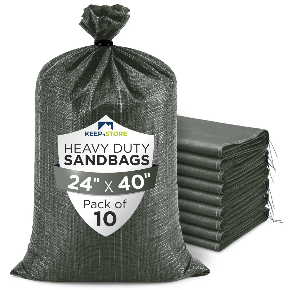 Keep N Store Heavy Duty Sand Bags Pack of 10, Army Green 24x40 inches | UV Protection 1600 Hours - main product image