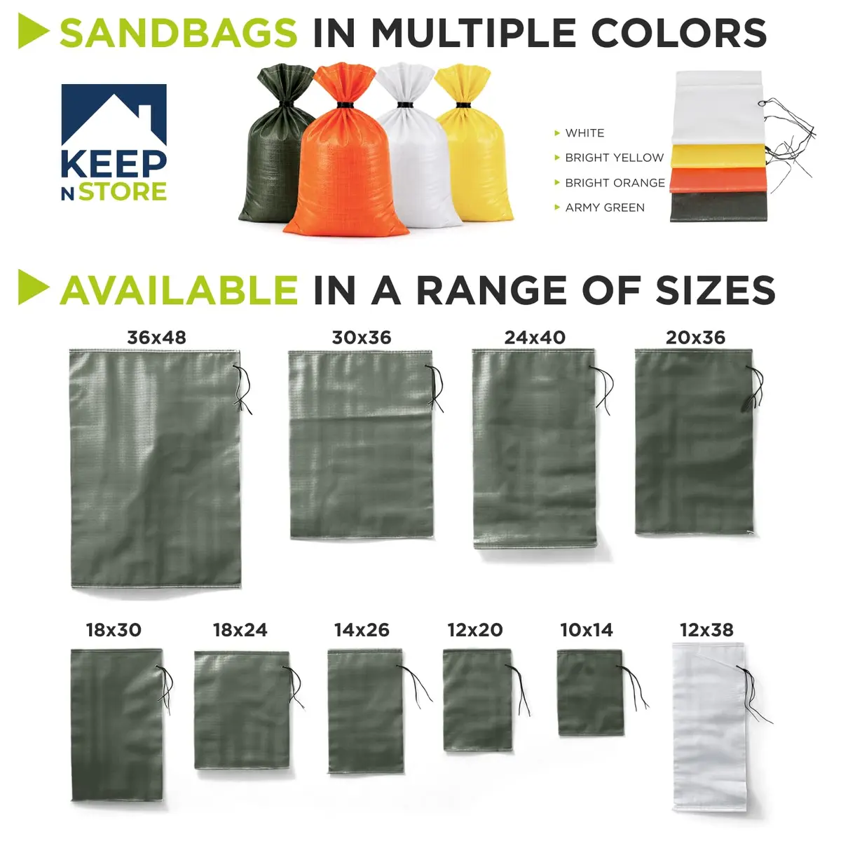 Keep N Store Heavy Duty Sand Bags Pack of 10, Army Green 24x40 inches | UV Protection 1600 Hours - view 3