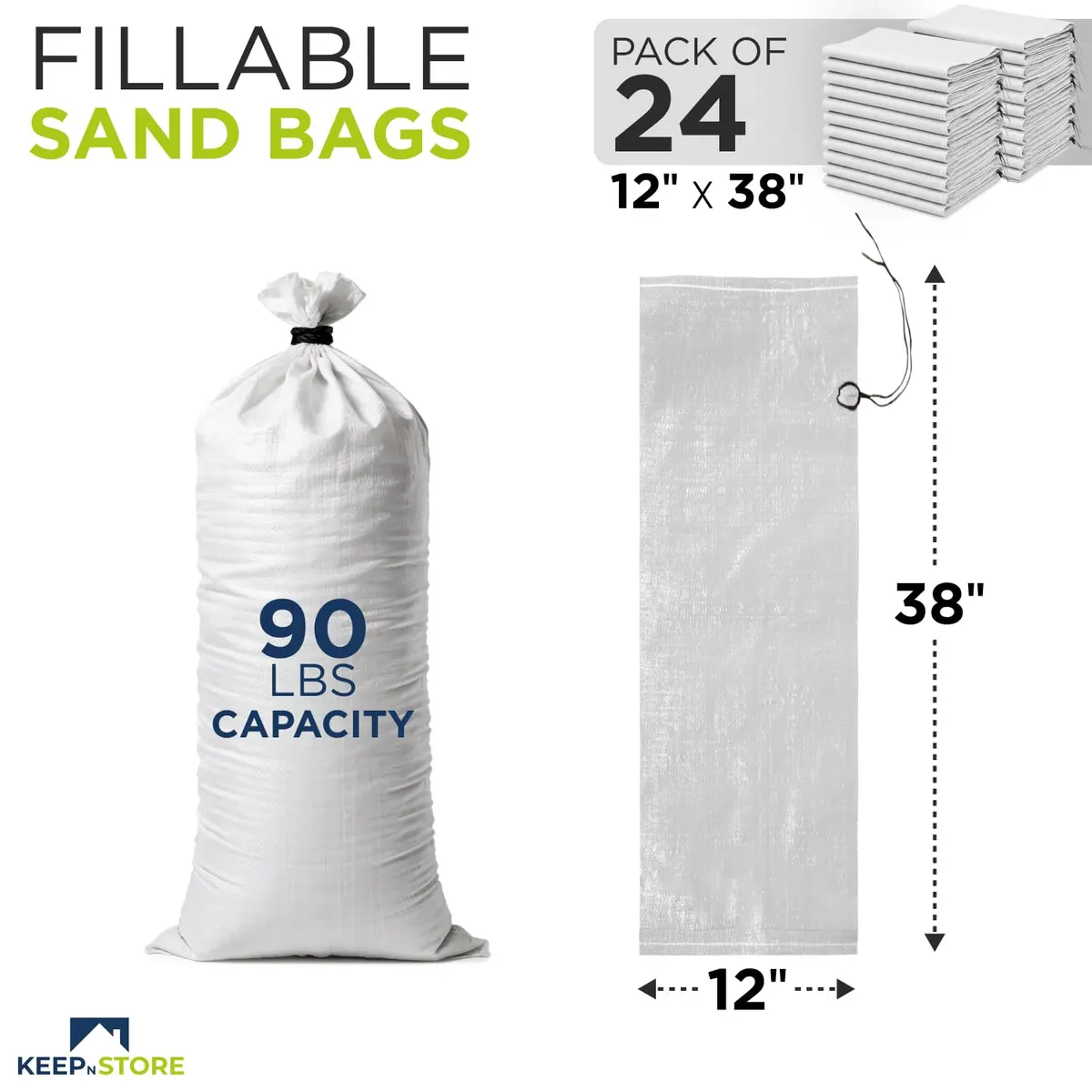 Keep N Store Heavy Duty Sand Bags Pack of 24, 38x18 inches (96.5x45.7 cm) | Flood Control & Weight Bags - view 2
