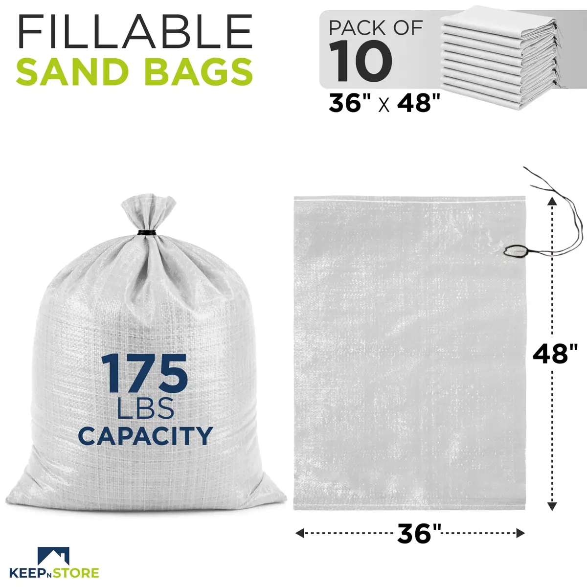 Keep N Store Heavy Duty Sand Bags Pack of 10, 36x48 inches (91.44x121.92 cm) | Flood Control & Weight Bags - view 2