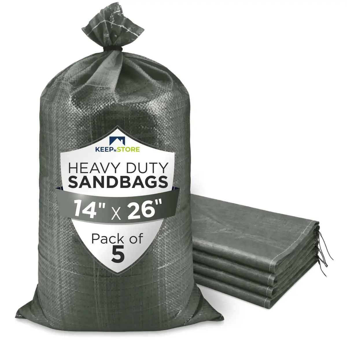Keep N Store Heavy Duty Sand Bags Pack of 5, Army Green 14x26 inches | Flood Control & Weight Bags - main product image