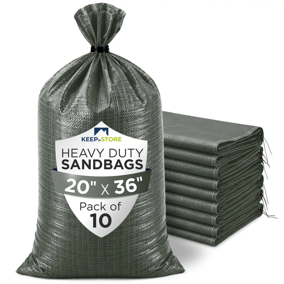Keep N Store Heavy Duty Sand Bags Pack of 10, Army Green 20x36 inches | UV Protection 1600 Hours - main product image