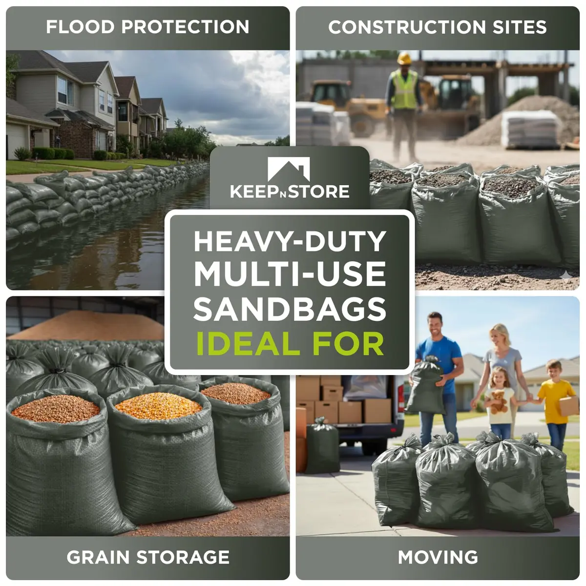 Keep N Store Heavy Duty Sand Bags Pack of 10, Army Green 20x36 inches | UV Protection 1600 Hours - view 9