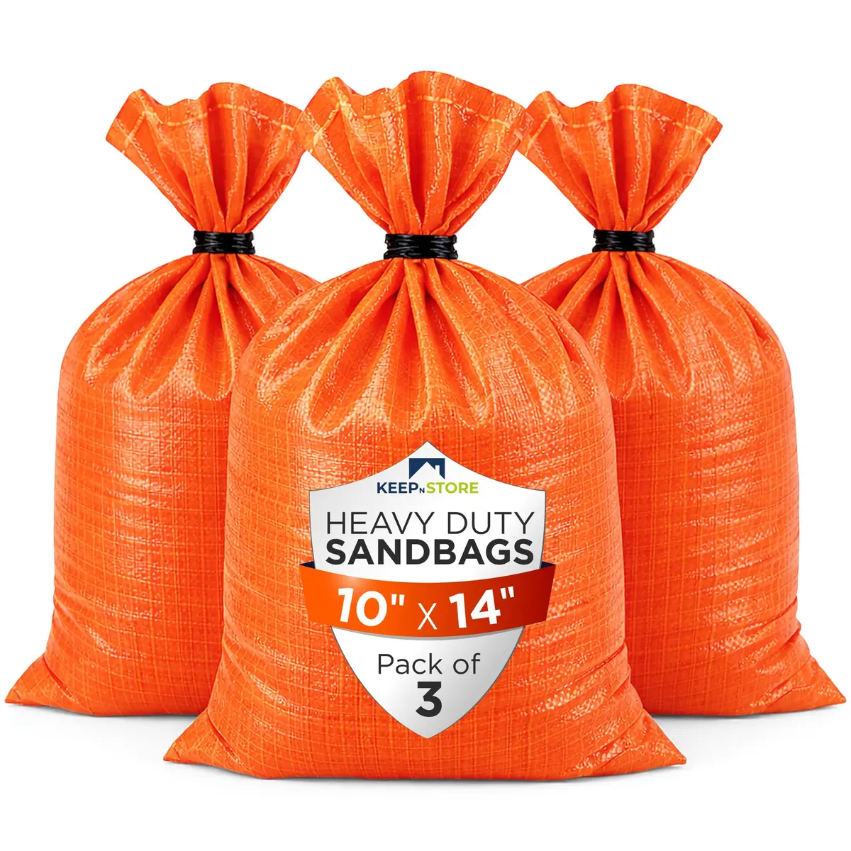 Keep N Store Heavy Duty Sand Bags Pack of 3, 10x14 inches (25.4x35.6 cm) — UV Resistant Woven Polypropylene for Flood Control & Weight - main product image