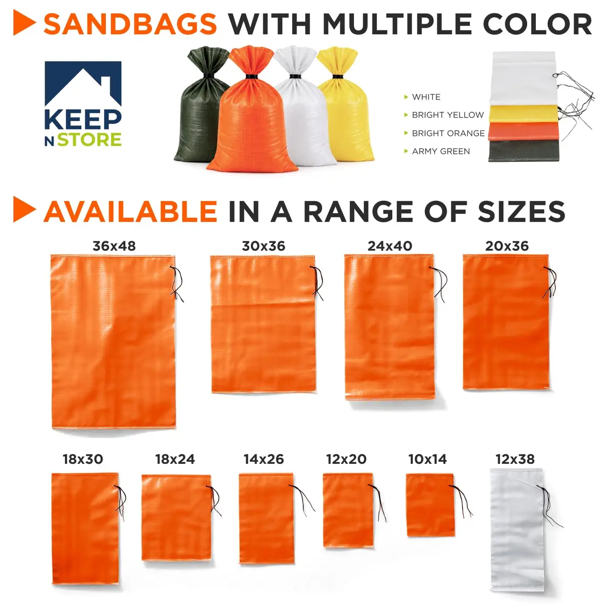 Keep N Store Heavy Duty Sand Bags Pack of 3, 10x14 inches (25.4x35.6 cm) — UV Resistant Woven Polypropylene for Flood Control & Weight - view 3