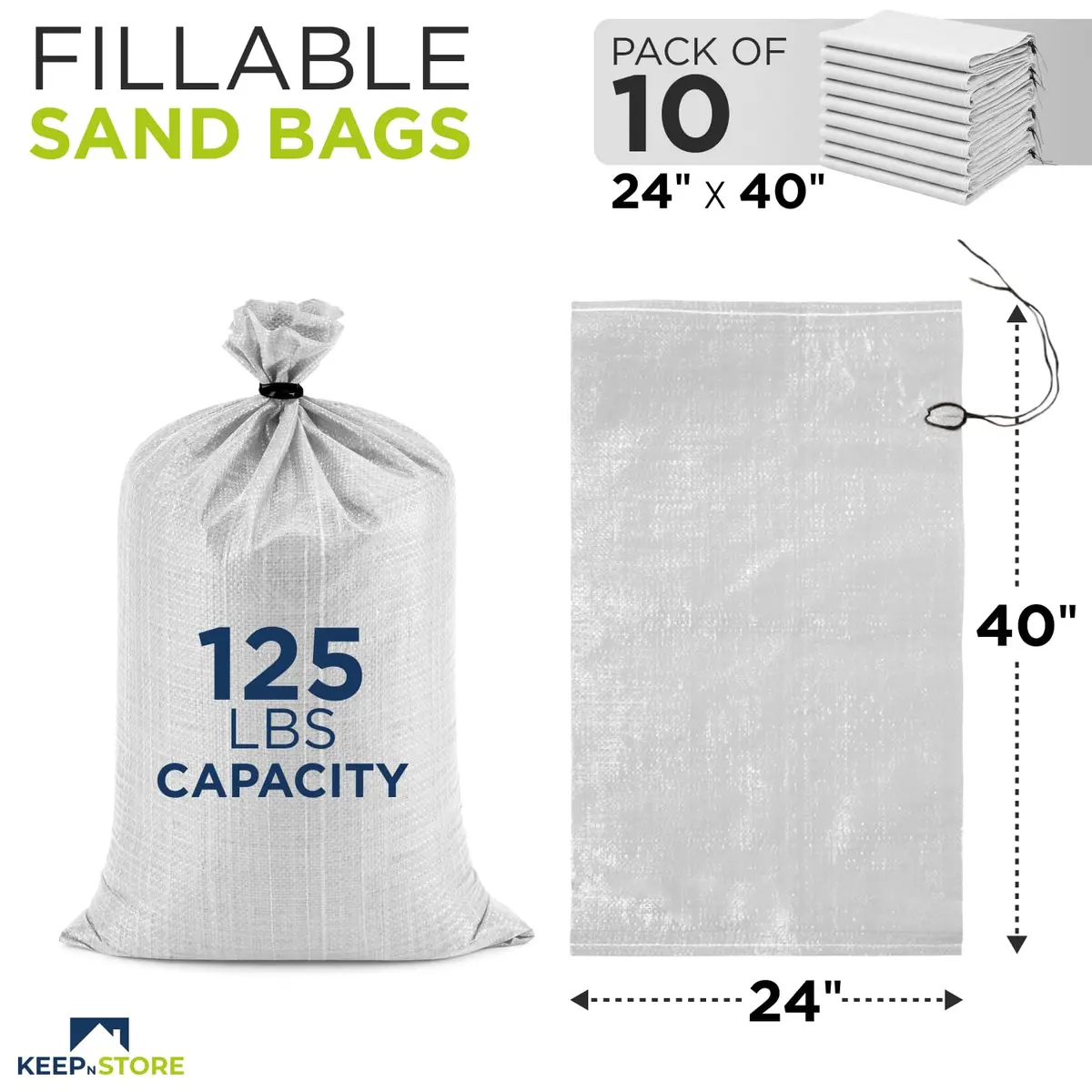 Keep N Store Heavy Duty Sand Bags Pack of 10 | Flood Control & Industrial Use (24x40 inches, 125 lbs) - view 2