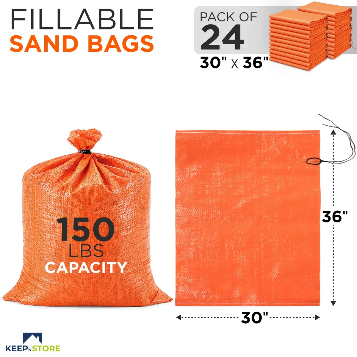 Keep N Store Heavy Duty Sand Bags Pack of 24 | Flood Control & Industrial Use, 30x36 inches, 150 Pounds Capacity - view 2