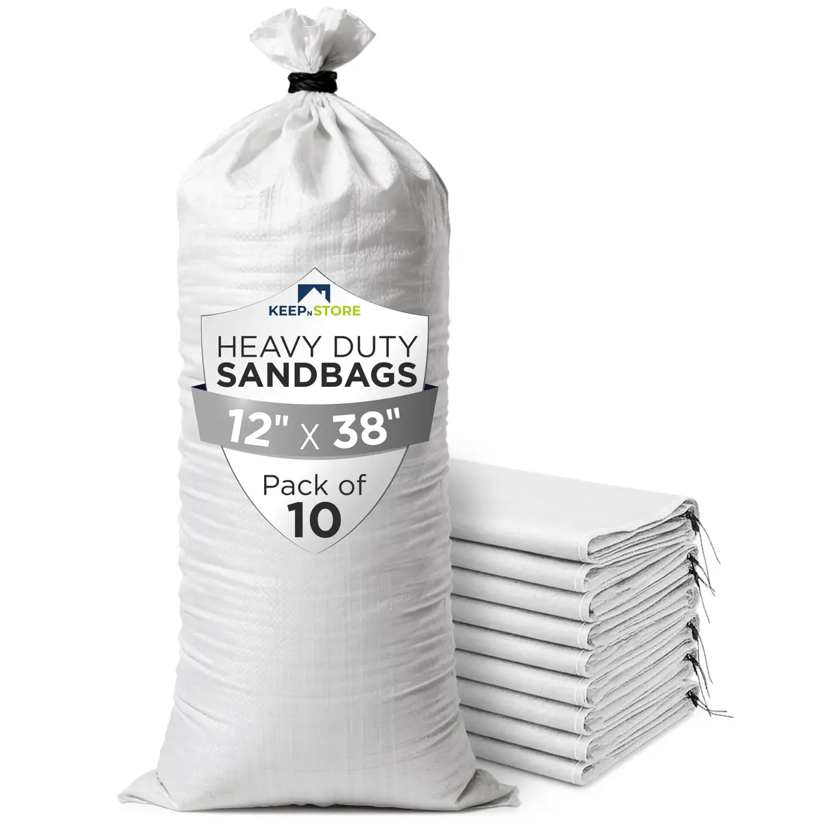 Keep N Store Heavy Duty Sand Bags Pack of 10, 12x38 inches | Flood Control & Weight Bags - main product image