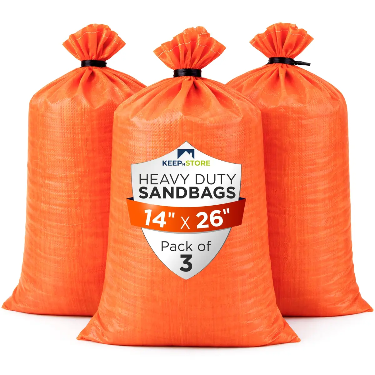Keep N Store Heavy Duty Sand Bags Pack of 3 | 14x26 inch, 50 lb Capacity, UV Protected, Bright Orange, Reusable Flood Control Bags - main product image