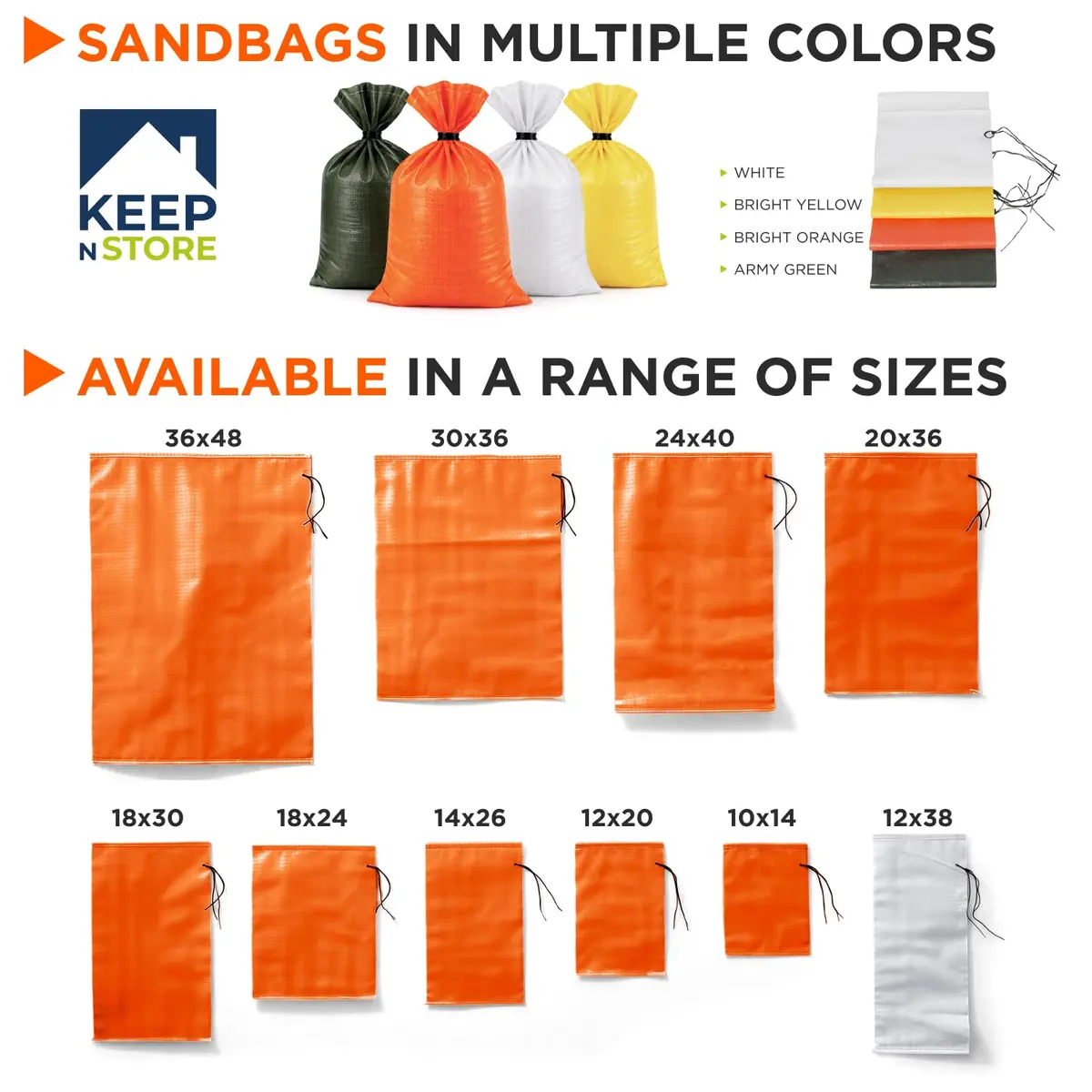 Keep N Store Heavy Duty Sand Bags Pack of 3 | 14x26 inch, 50 lb Capacity, UV Protected, Bright Orange, Reusable Flood Control Bags - view 3