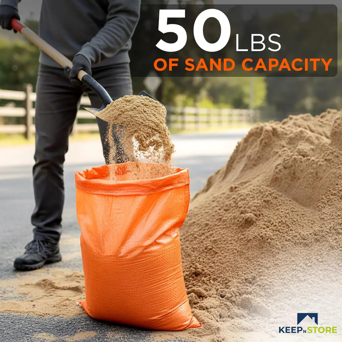 Keep N Store Heavy Duty Sand Bags Pack of 3 | 14x26 inch, 50 lb Capacity, UV Protected, Bright Orange, Reusable Flood Control Bags - view 4