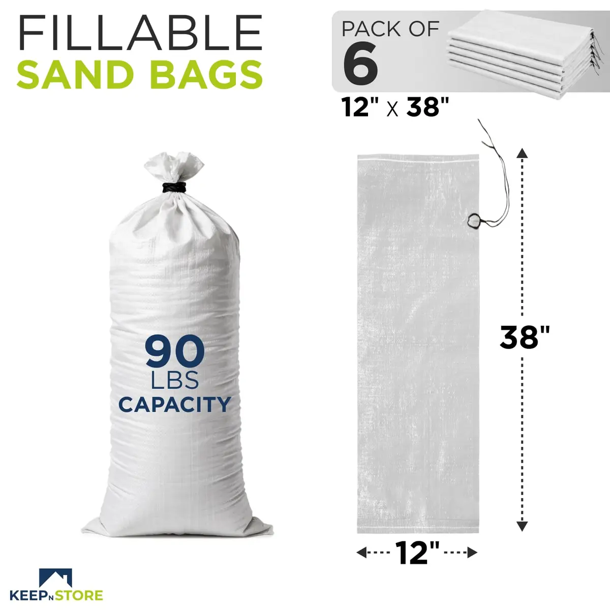 Keep N Store Heavy Duty Sand Bags Pack of 6, 38x18 inches (96.5x45.7 cm) | Flood Control & Weight Bags - view 2
