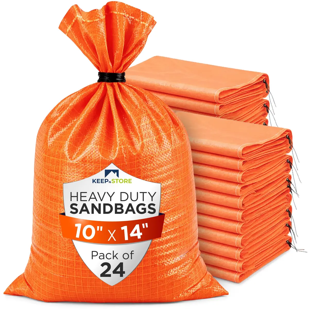 Keep N Store Heavy Duty Sand Bags Pack of 24, Bright Orange 10x14 inches | Flood Control & Weight Bags - main product image