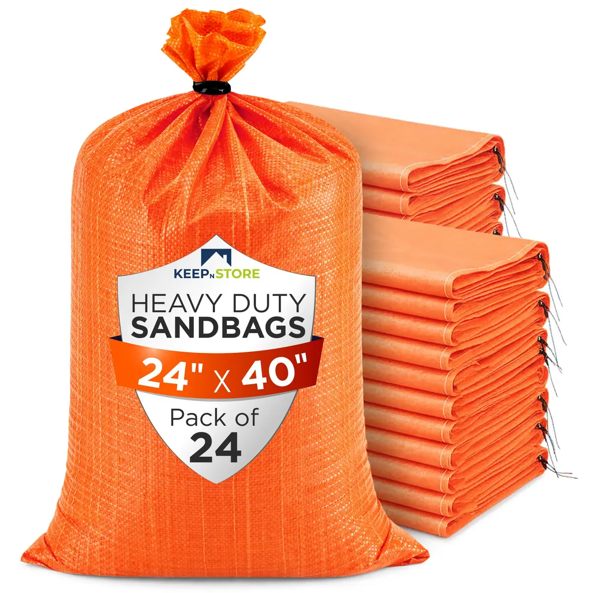 Keep N Store Heavy Duty Sand Bags Pack of 24, 24x40 inches, Bright Orange | UV Protected Woven Polypropylene for Flood Control & Weight - main product image