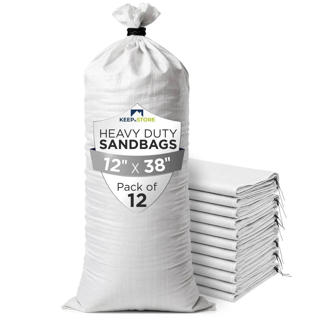 Keep N Store Heavy Duty Sand Bags Pack of 12, White, 91 cm x 46 cm (38x18 inches) | Flood Control & Weight Stabilization - main product image